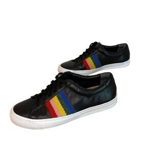 Loeffler Randall Womens Logan Rainbow Stripe Sneaker Black Leather Size 8